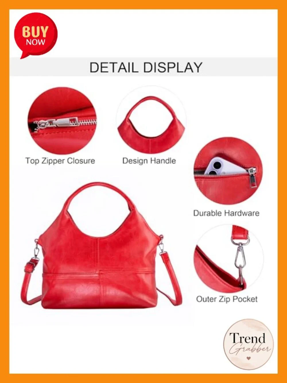 Women's Vegan Leather Satchel Hobo Bag with Adjustable Shoulder Strap,